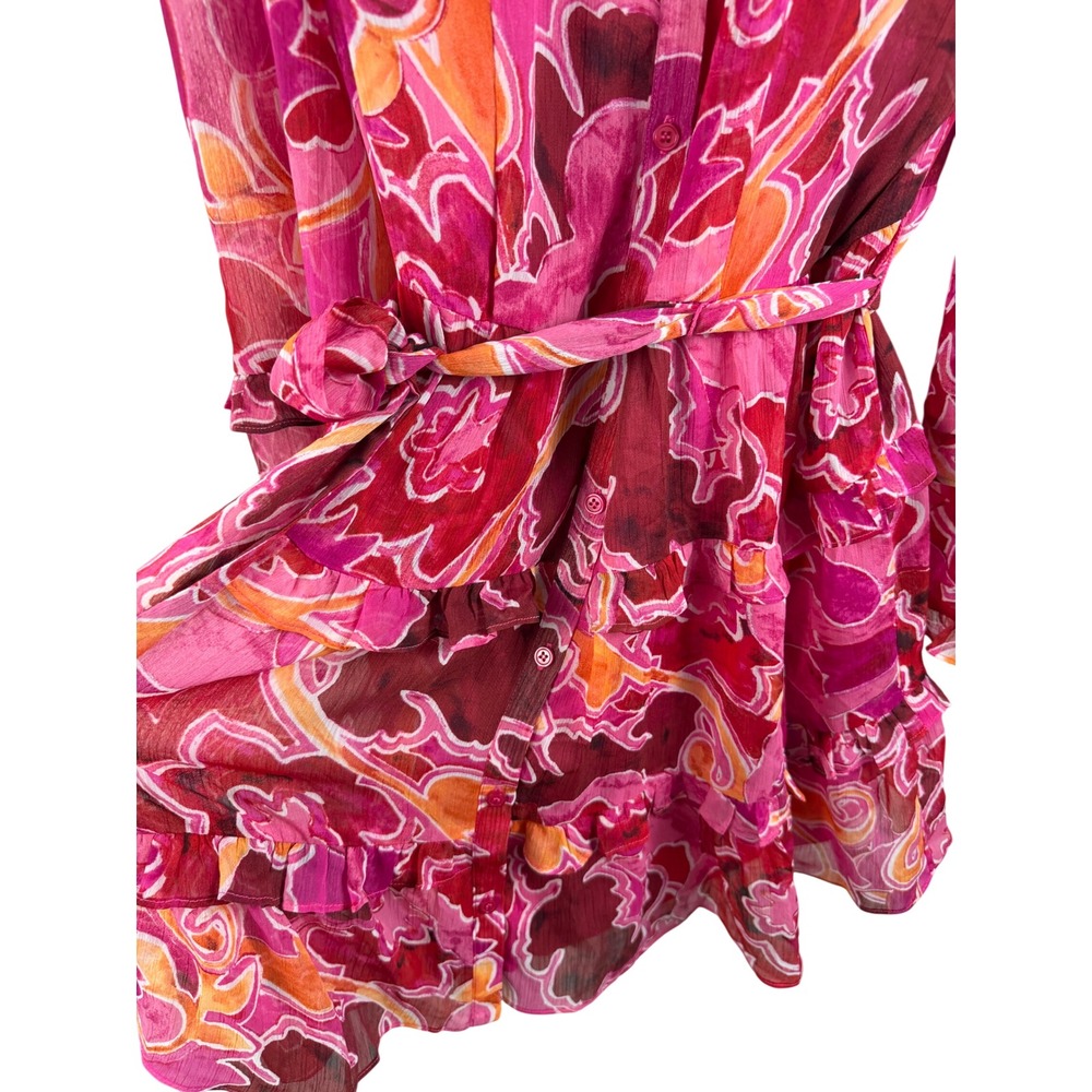 Donna Morgan Pink Retro Swirl Tiered Belted Ruffle Mini Dress - Picture 6 of 10